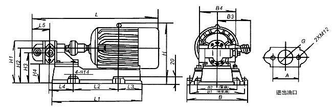 KCB-18.3～KCB-83.3型齿轮泵外型、安装尺寸及重量