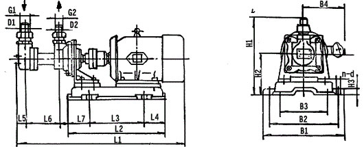   3G25×4、3G36×4型船用三螺杆泵外形及安装尺寸