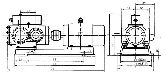 3G45-100×2型船用三螺杆泵外形及安装尺寸